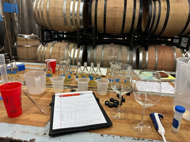 Blending wine during the production process